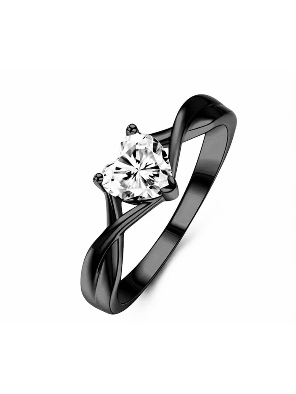 New - Gorgeous & Unique Black Heart-Shaped Zirconia Ring - Size 7